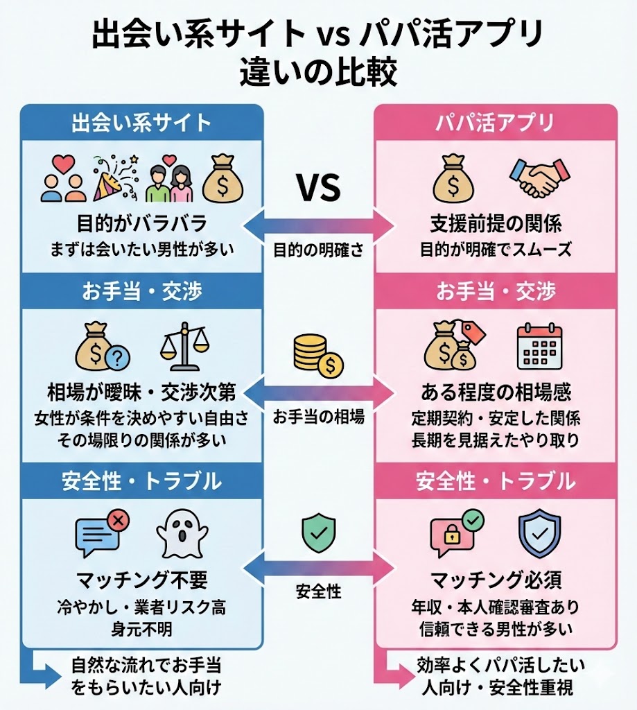 出会い系サイトとパパ活アプリとの違いを比較